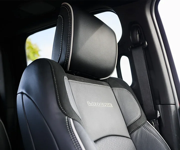 RAM 2500 Mega Cab interior showing rear seat comfort and in-cab cargo space