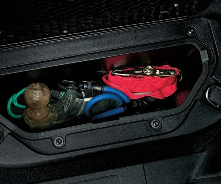 RAM 1500 rear in-floor RamBins used for small tools and loose cabin gear