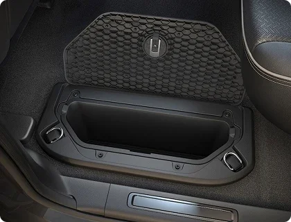 Rear in-floor RamBins storage compartments in the second row of a RAM 1500